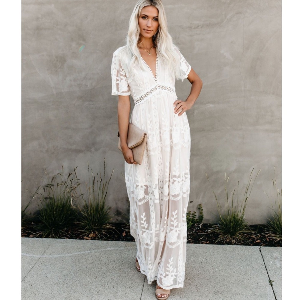 White floral lace maxi